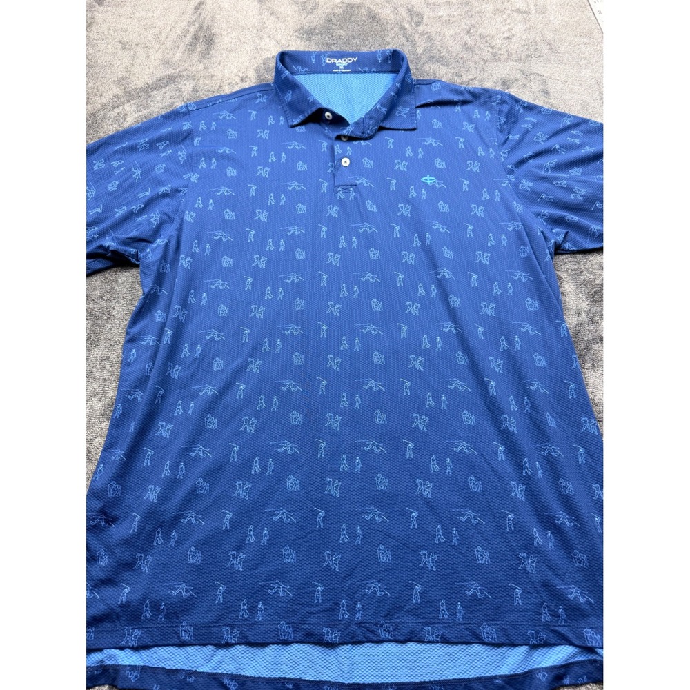 B Draddy Sport Mens XL Blue‎ Golf Print Performance Polo Shirt Short Sleeve
